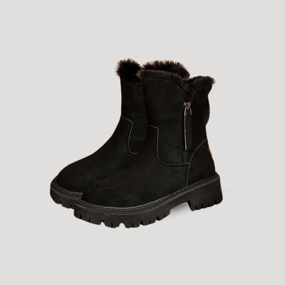 Kvinnors vinter ankle boots i svart med fodrade insidor för kallt väder. 1