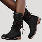 Dam ankelboots skor i skinn med snörning låga bekväma