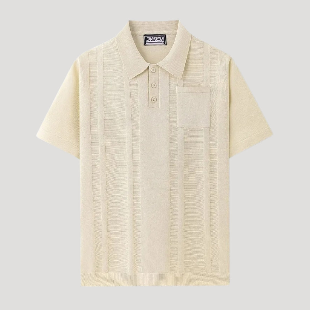 Herr stickad pikétröja henley kortärmad med struktur