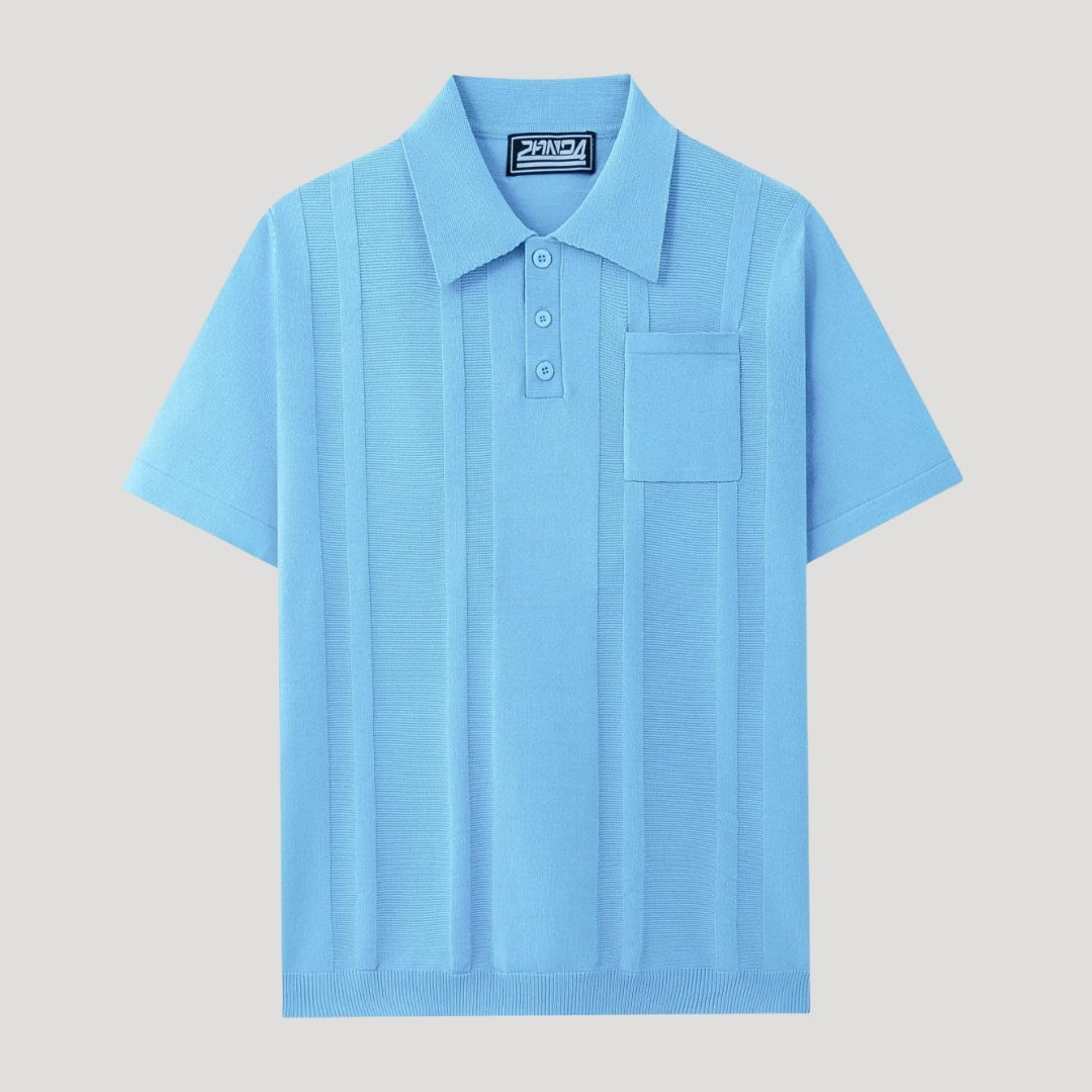 Herr stickad pikétröja henley kortärmad med struktur