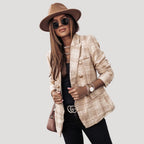 Dam rutig kavaj tweed elegant vårjacka stilren design