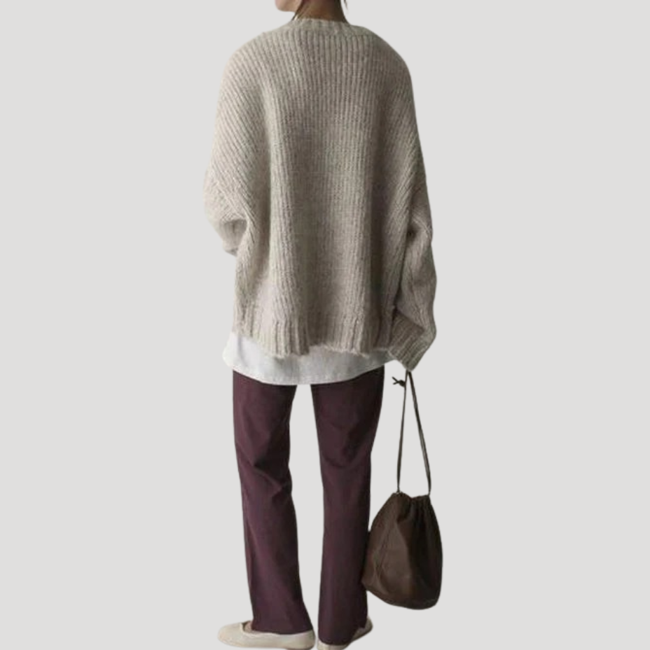 Damtröja Stickad Oversized Långärmad Ljusgrå