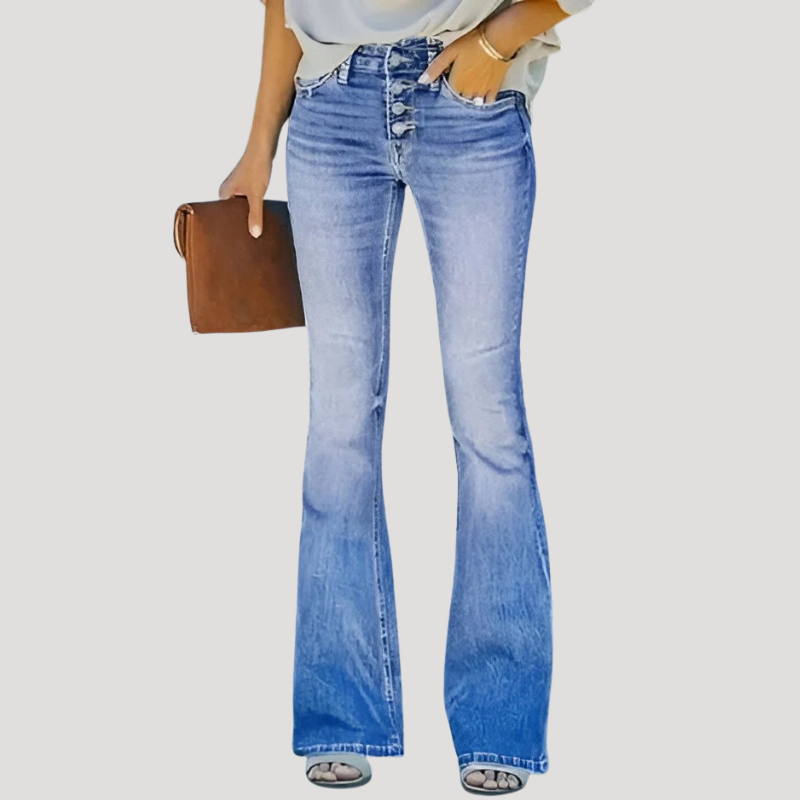 Dam Bootcut Jeans Hög Midja Utsvängd Passform