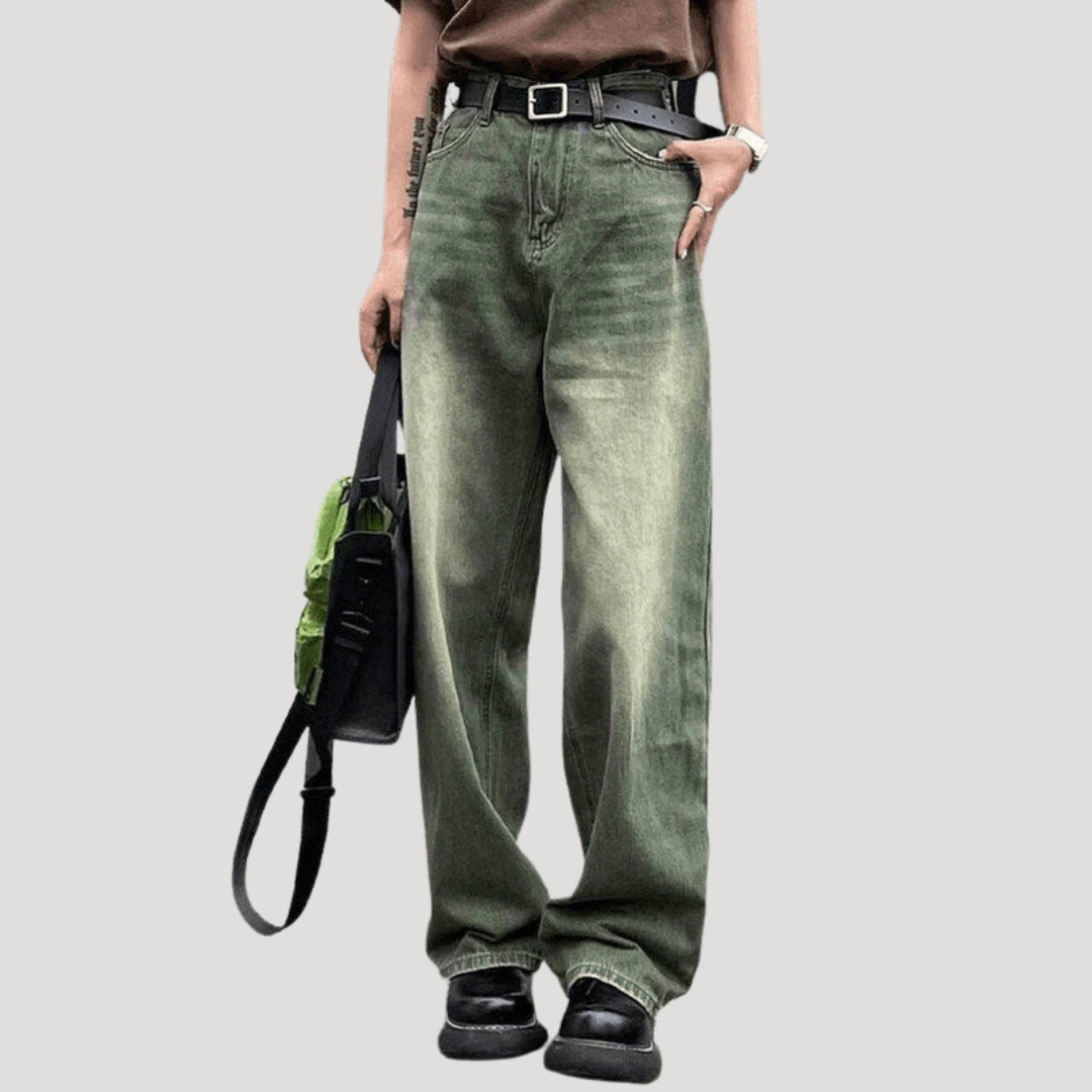 Dam gröna baggy jeans med vida ben och lös passform