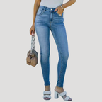 Dam Skinny Jeans Medelhög Midja Ljusblå Denim