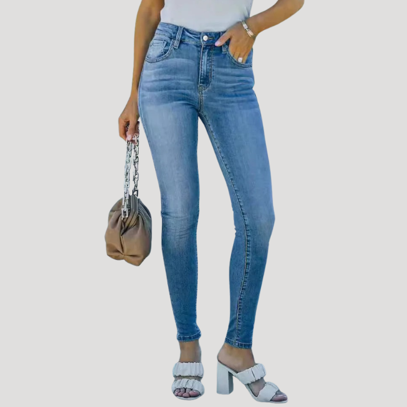 Dam Skinny Jeans Medelhög Midja Ljusblå Denim
