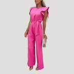Dam jumpsuit med volangärm och knytband i midjan elegant