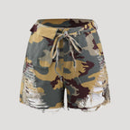 Dam jeansshorts cargo hög midja med slitna detaljer