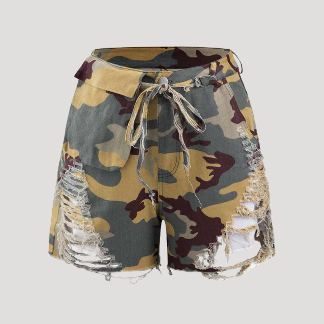 Dam jeansshorts cargo hög midja med slitna detaljer