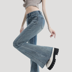 Dam Bootcutjeans Högmidjade Utsvängda Stretch Denim Blå