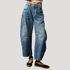 Dam Barreljeans Högmidjade Vida Denimjeans Avslappnad Passform