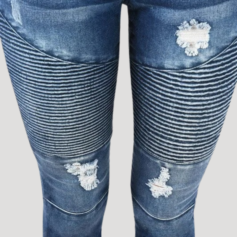 Dam Skinny Jeans Hög Midja Slitna Detaljer Denim
