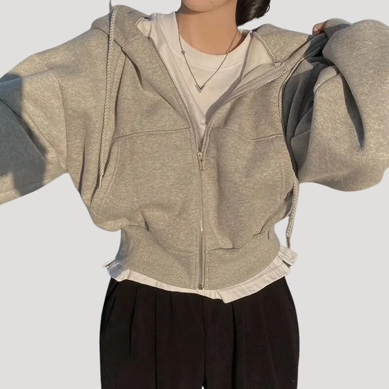 Dam Dragkedjehoodie Oversized Långärmad Loungekläder