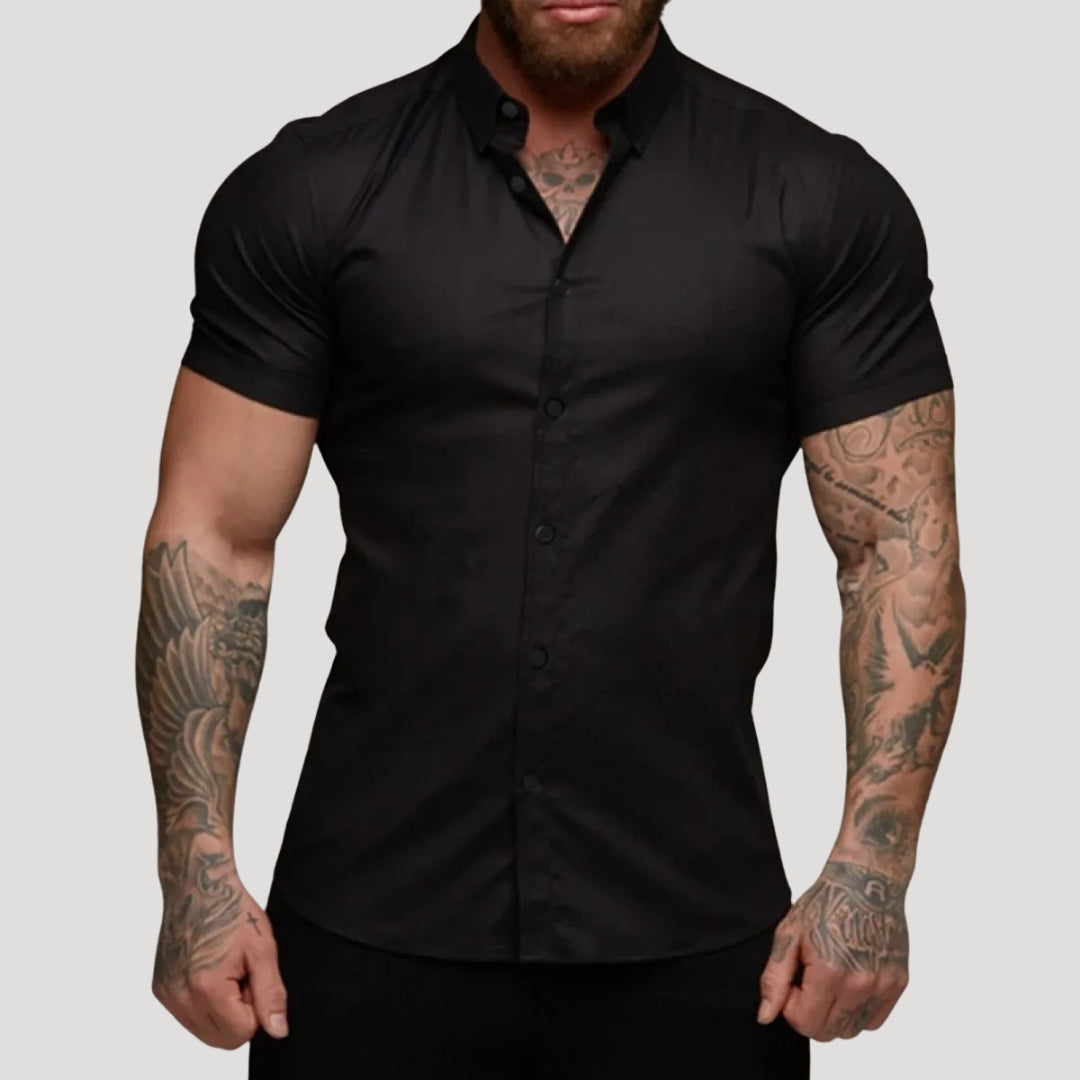 Herr kortärmad slim fit skjorta med knappar