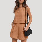 Dam tvådelat linne set med topp och shorts