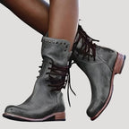 Dam ankelboots skor i skinn med snörning låga bekväma