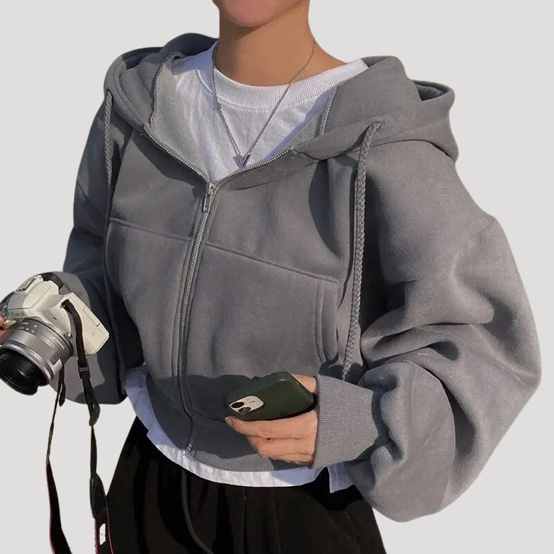 Dam Dragkedjehoodie Oversized Långärmad Loungekläder