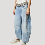 Dam Barreljeans Högmidjade Vida Denimjeans Avslappnad Passform