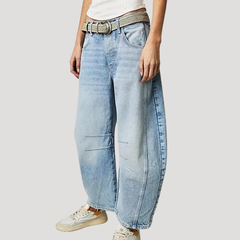 Dam Barreljeans Högmidjade Vida Denimjeans Avslappnad Passform