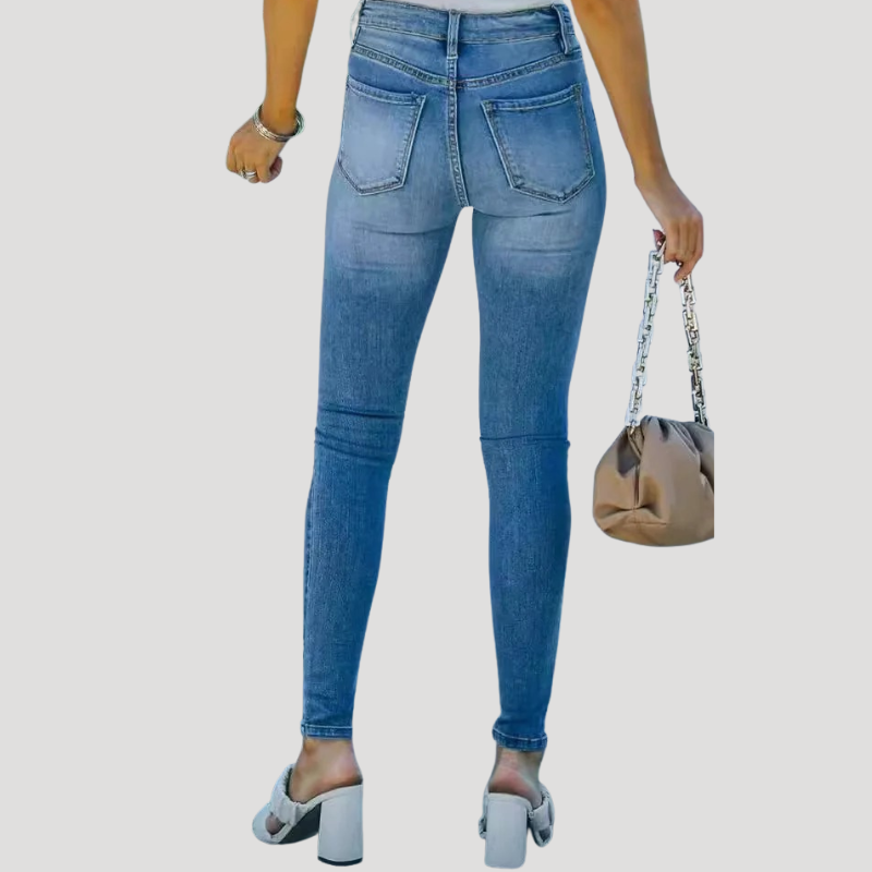 Dam Skinny Jeans Medelhög Midja Ljusblå Denim