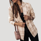 Dam rutig kavaj tweed elegant vårjacka stilren design