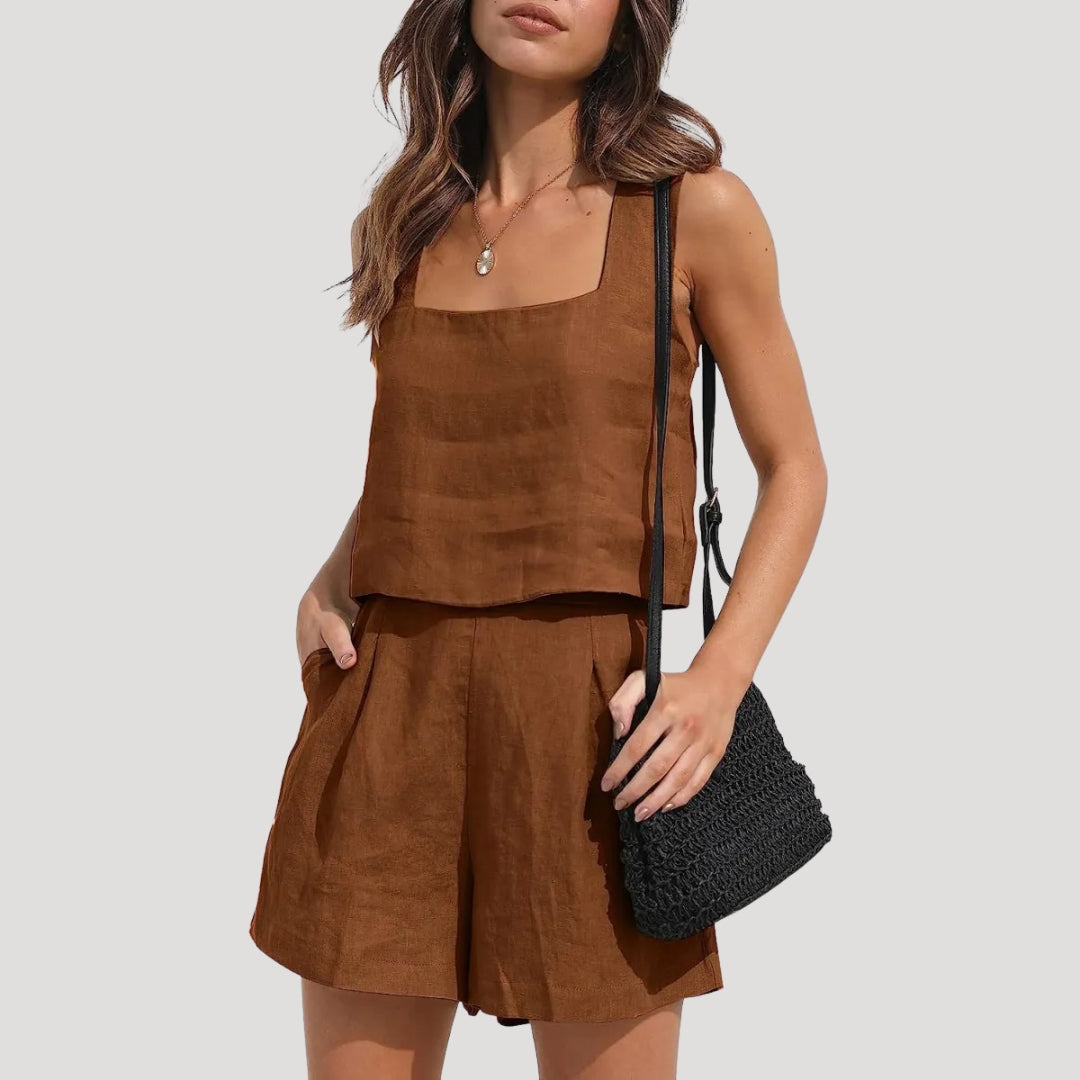 Dam tvådelat linne set med topp och shorts