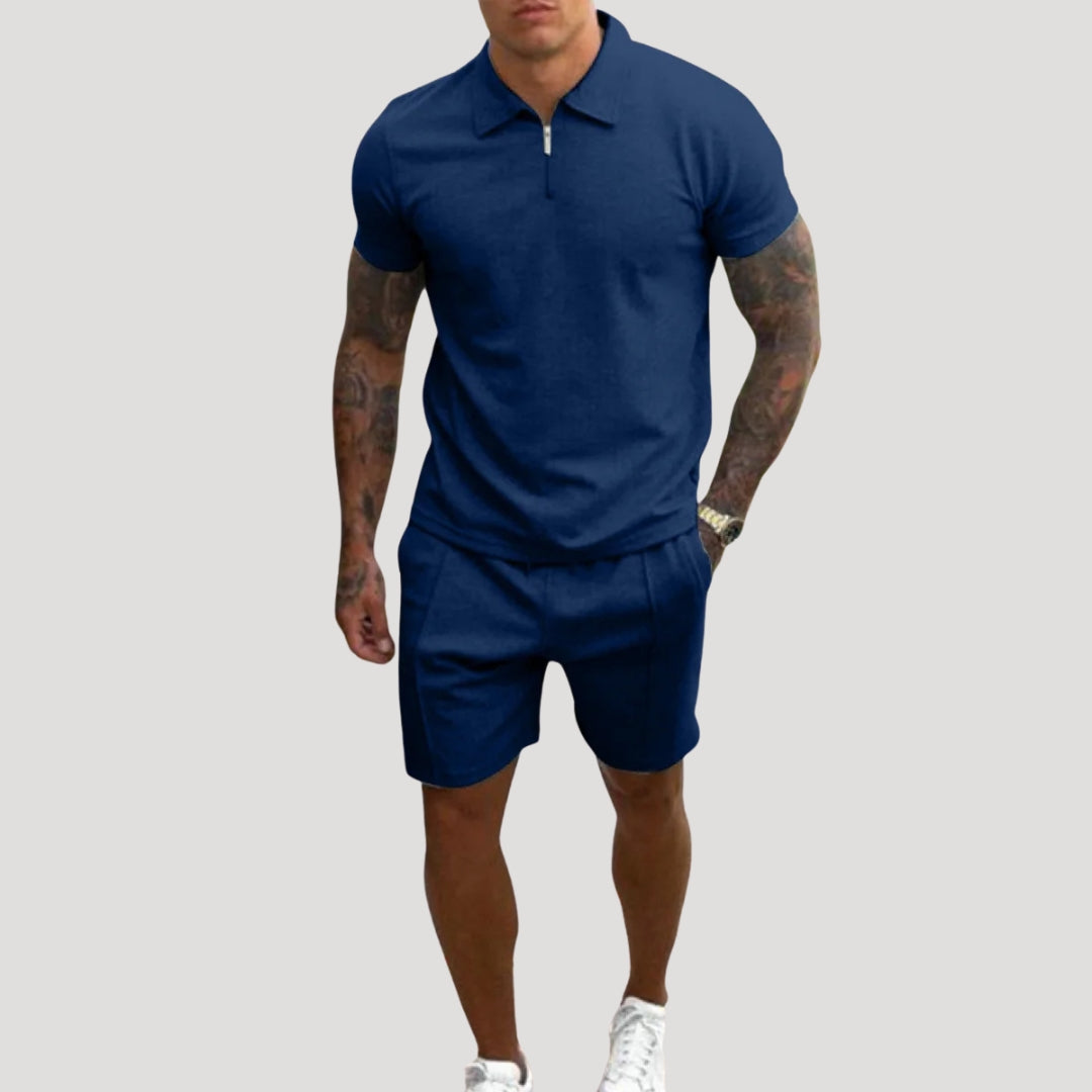 Herr shorts pikétröja tvådelat set sommar bekväm stil