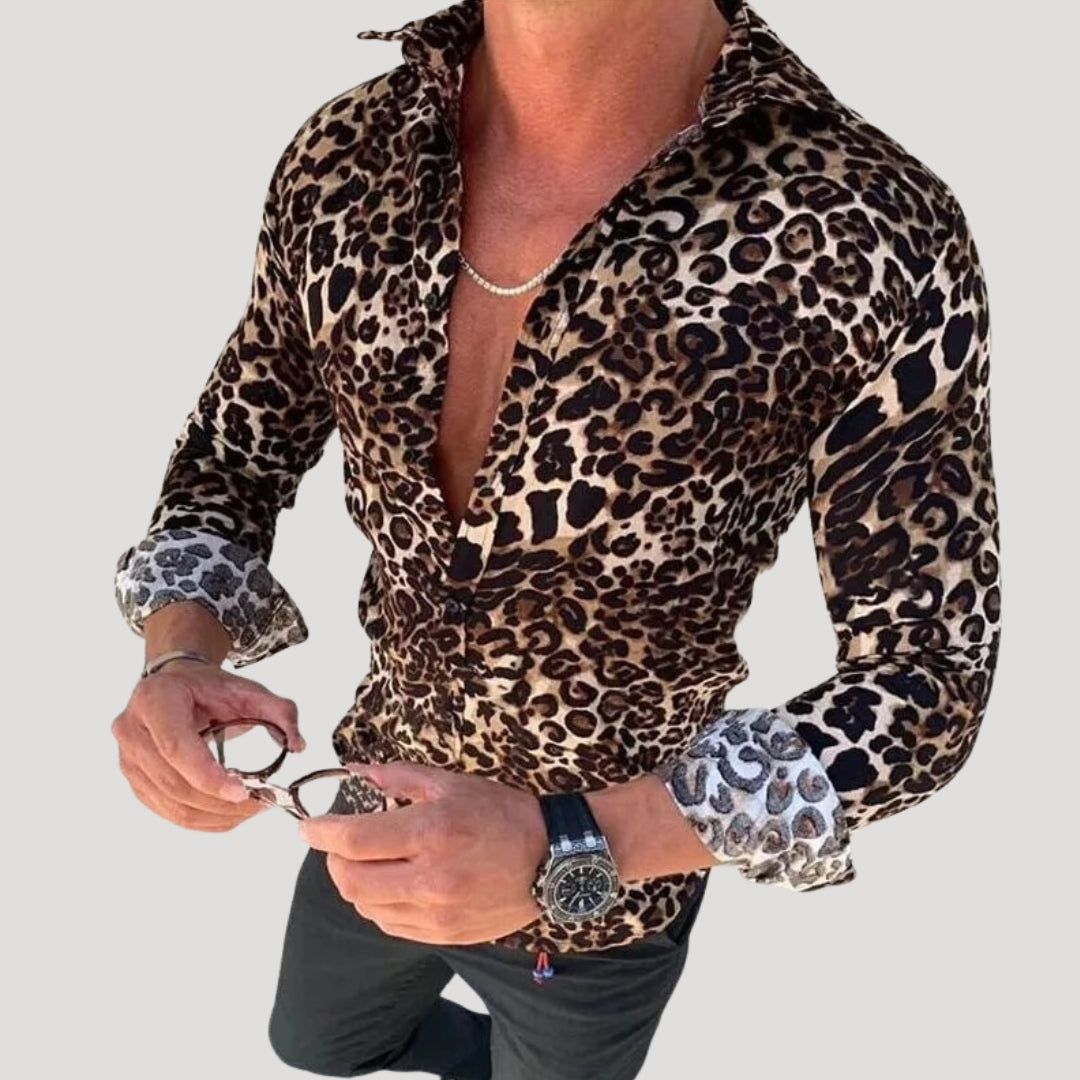 Herr mönstrad slim fit skjorta lång ärm