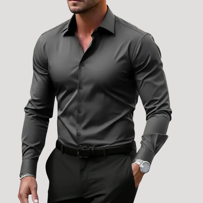 Herrskjorta Långärmad Businessskjorta Slim Fit Knapp Casual