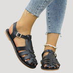 Dam lädersandaler med remmar och spänne