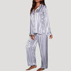 Dam satin pyjamas set randig långärmad