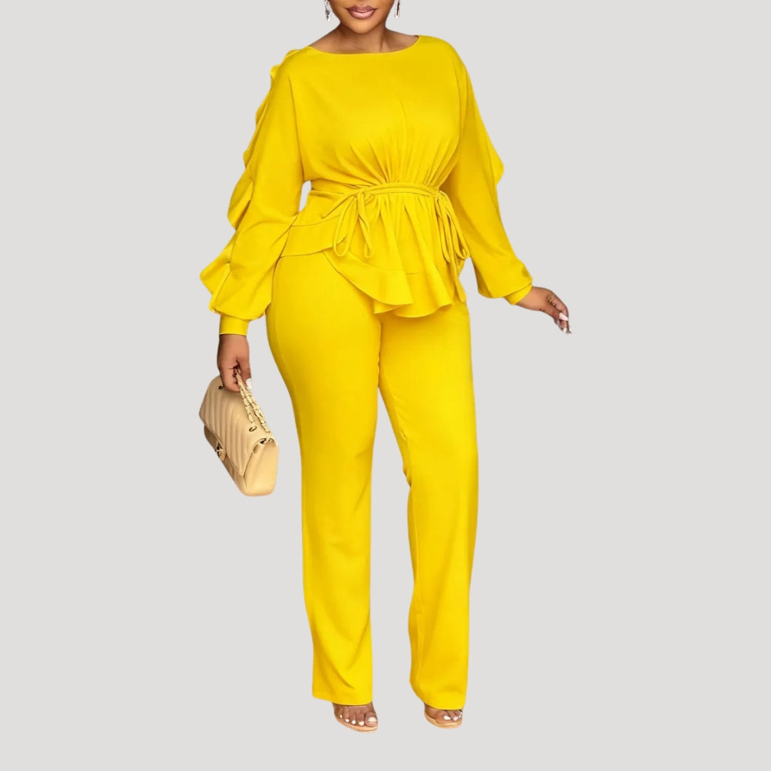 Dam tvådelat set med långärmad topp och byxa