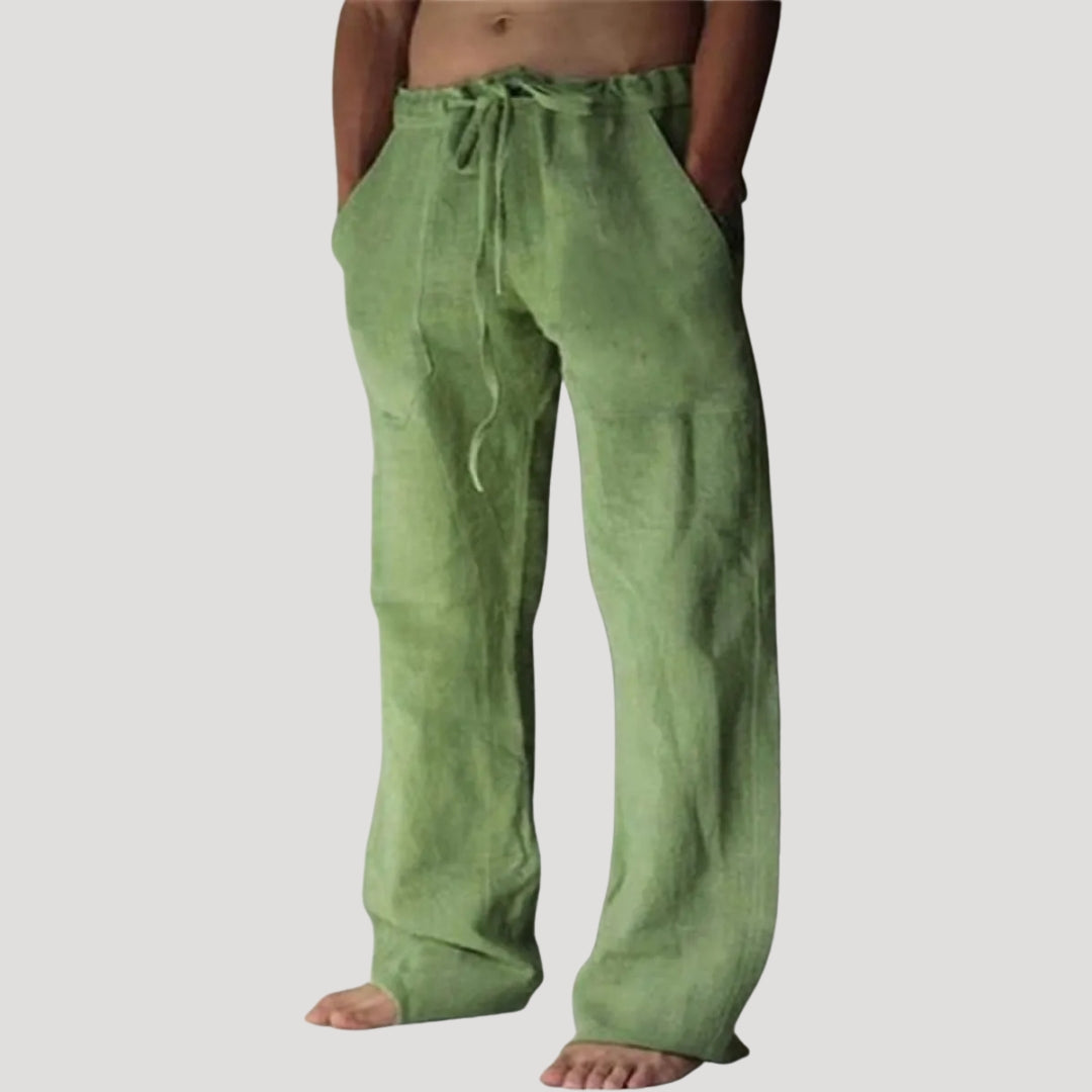 Herr linne byxor med resår vida ben bekväm passform