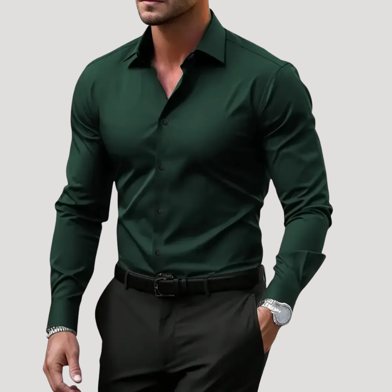 Herrskjorta Långärmad Businessskjorta Slim Fit Knapp Casual