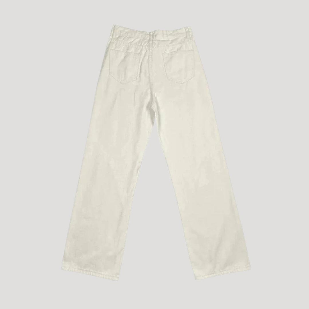 Dam högmidjade vita denimjeans med raka ben och dekorativa sömmar