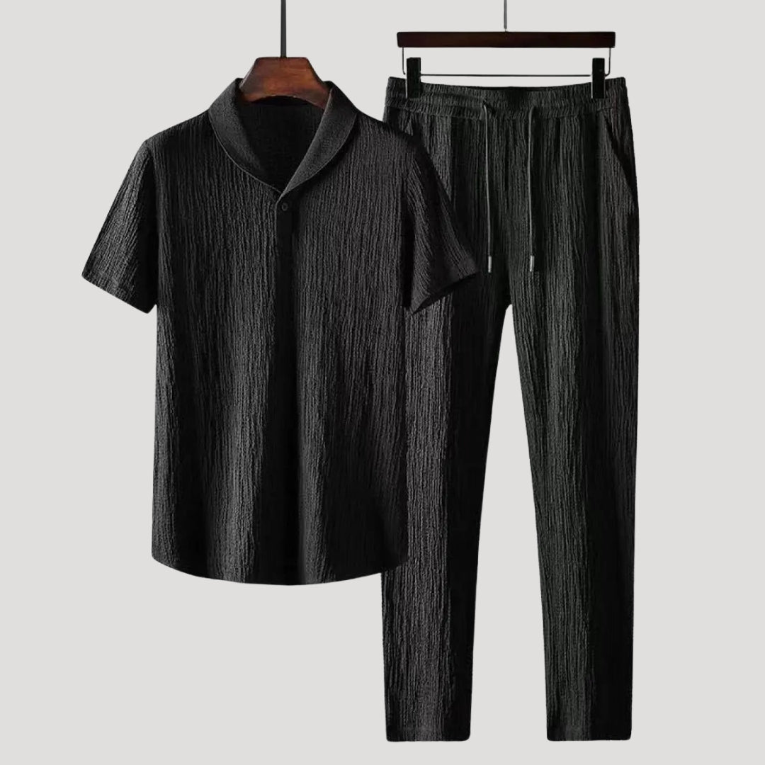 Herr kortärmat tvådelat set med skjorta och byxor shorts