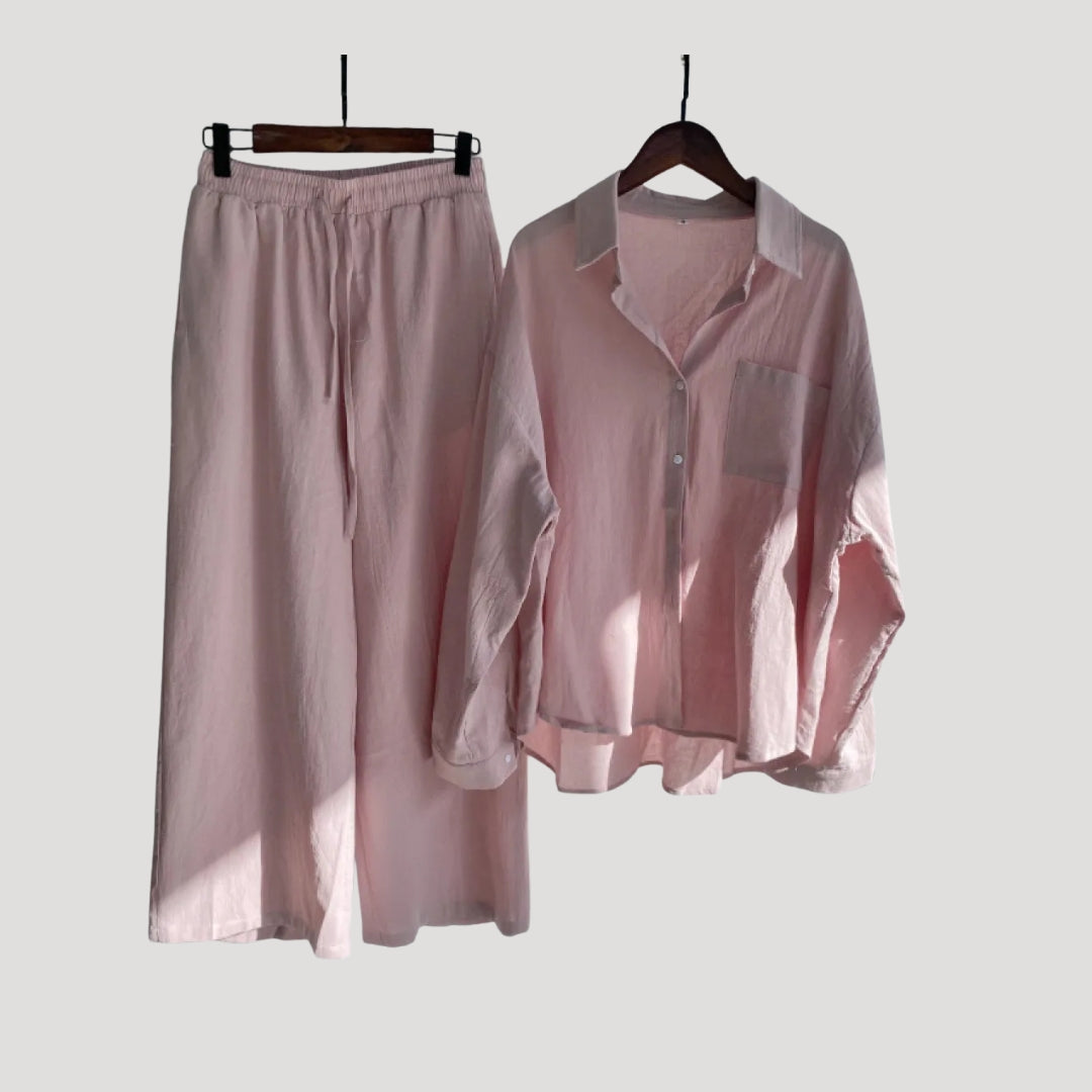 Dam linne set skjorta och vida byxor