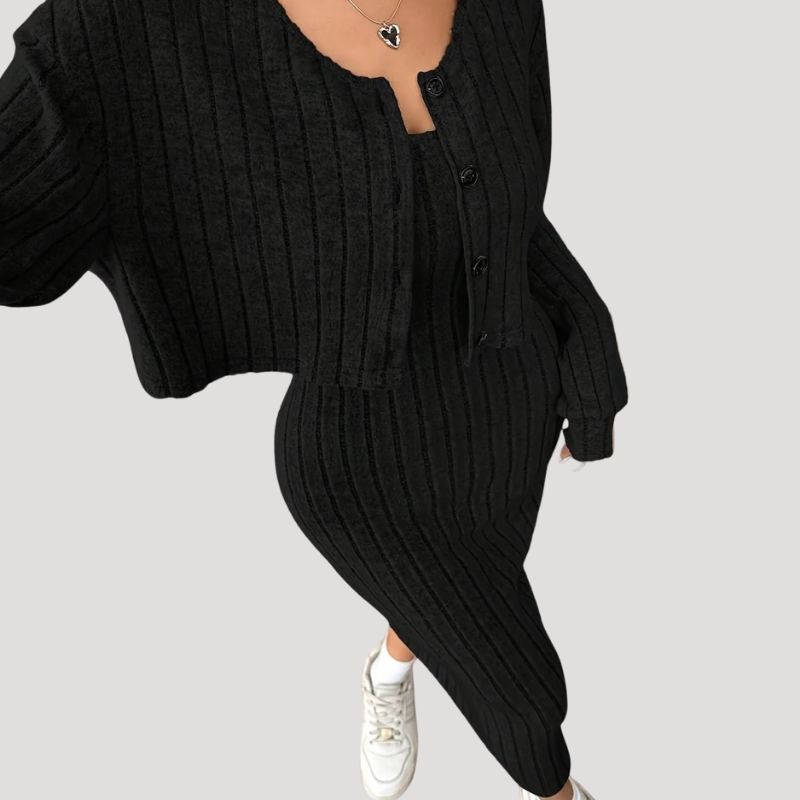 Damklänning Stickad Midiklänning Ribbad Bodycon Tvådelat Set