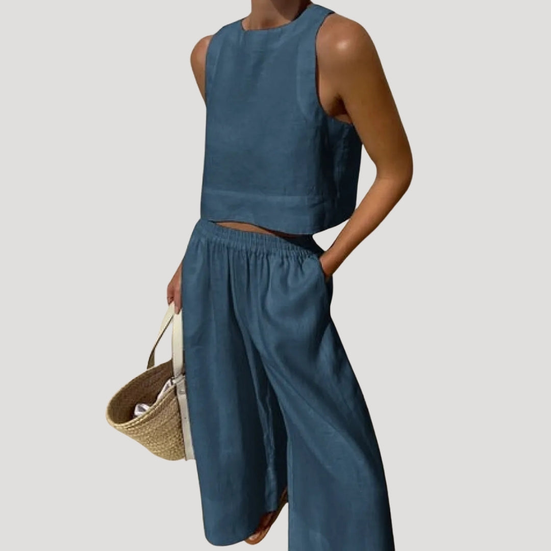 Dam matchande set sommar med topp och vida byxor