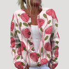 Dam stickad kofta med knappar och mönster