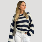 Dam Stickad Tröja Randig Off Shoulder Långärmad