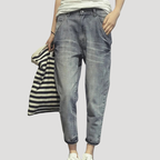 Dam Mom Jeans Högmidjade Avslappnad Passform Denimjeans