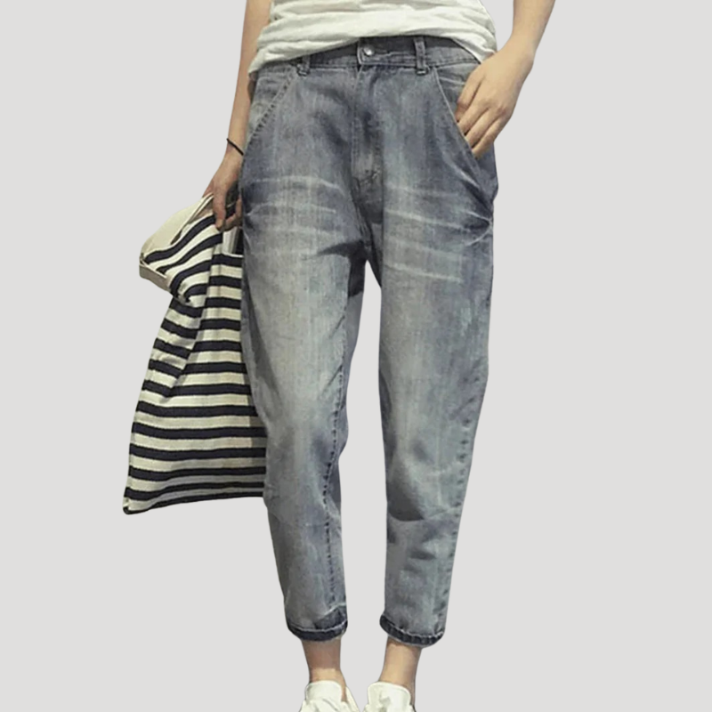 Dam Mom Jeans Högmidjade Avslappnad Passform Denimjeans