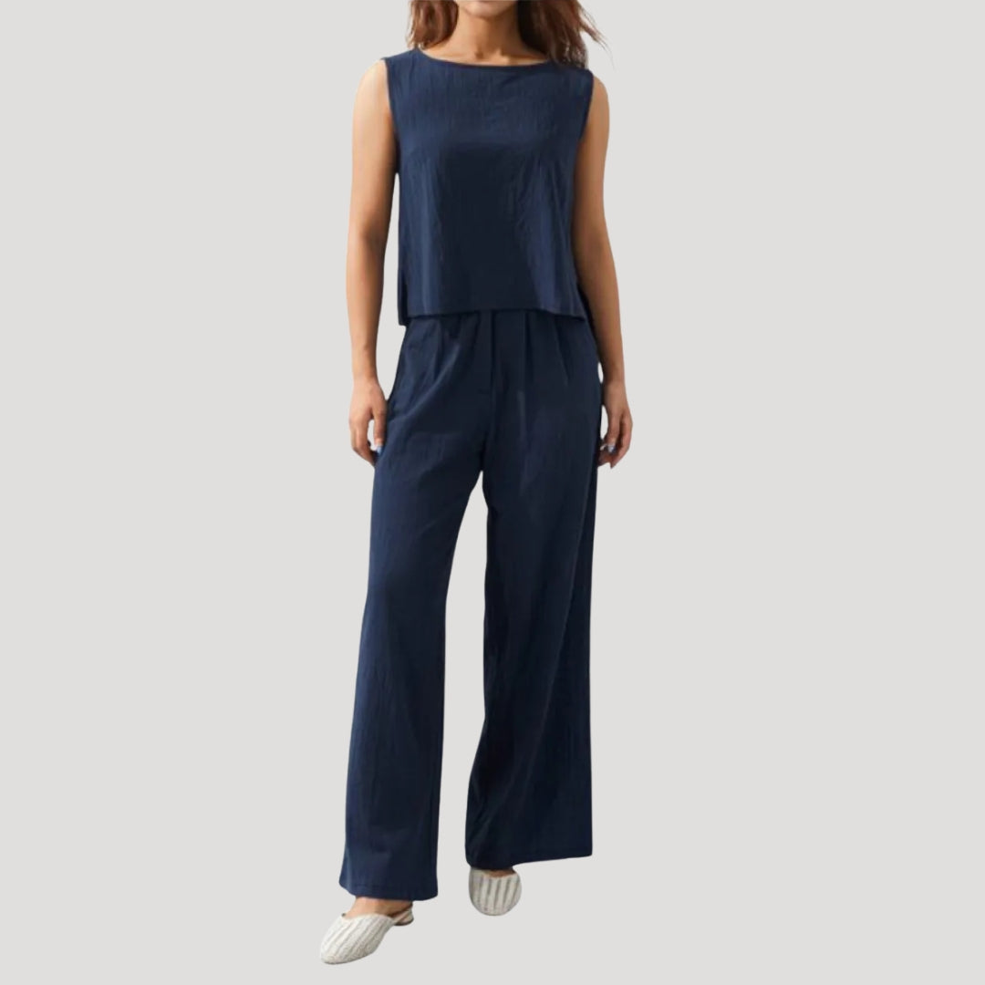 Dam tvådelat set ärmlös topp vida byxor