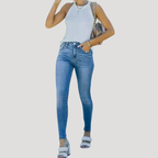 Dam Skinny Jeans Medelhög Midja Ljusblå Denim