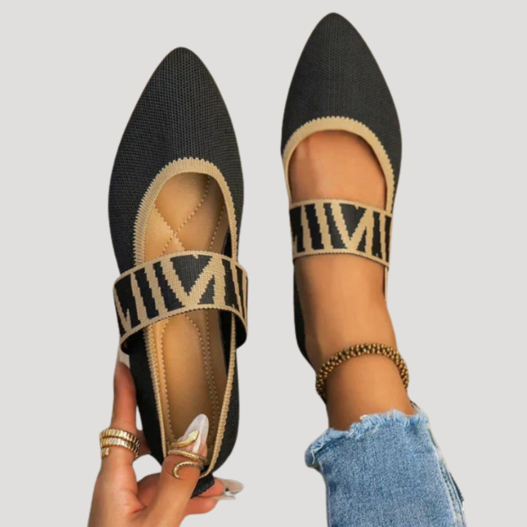 Dam stickade ballerina skor med rem