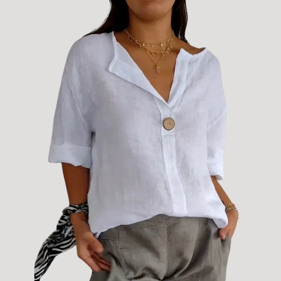 Dam snygga blusar kortärmad lös passform med knapp