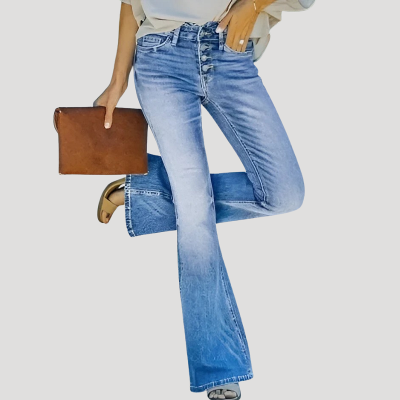 Dam Bootcut Jeans Hög Midja Utsvängd Passform