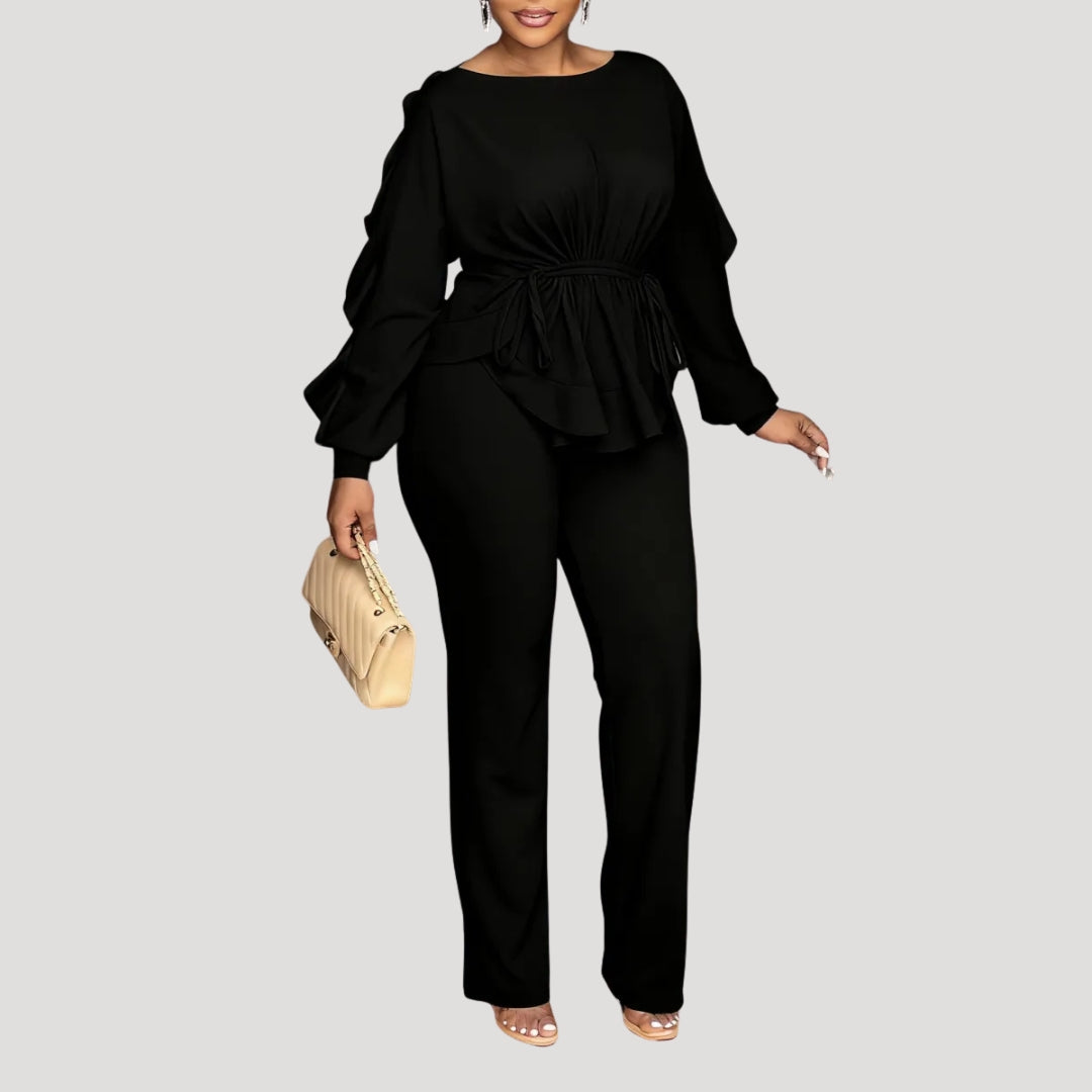 Dam tvådelat set med långärmad topp och byxa