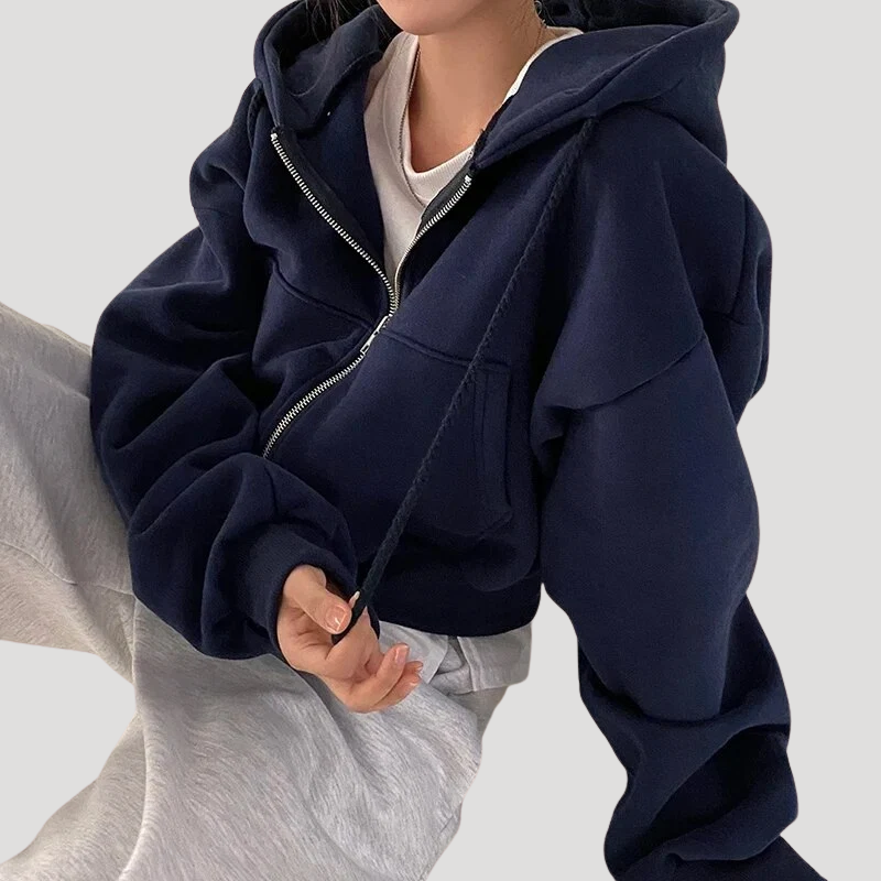 Dam Dragkedjehoodie Oversized Långärmad Loungekläder